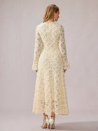 White Patchwork Square Neck Midi Dress|NOOSGOP