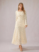 White Patchwork Square Neck Midi Dress|NOOSGOP