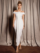 White Ruched Strap Design  Midi Dress|NOOSGOP