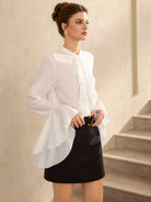 White Ruffle Front Flared Sleeve Blouse Tops|NOOSGOP
