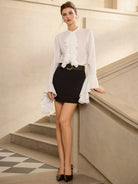 White Ruffle Front Flared Sleeve Blouse Tops|NOOSGOP