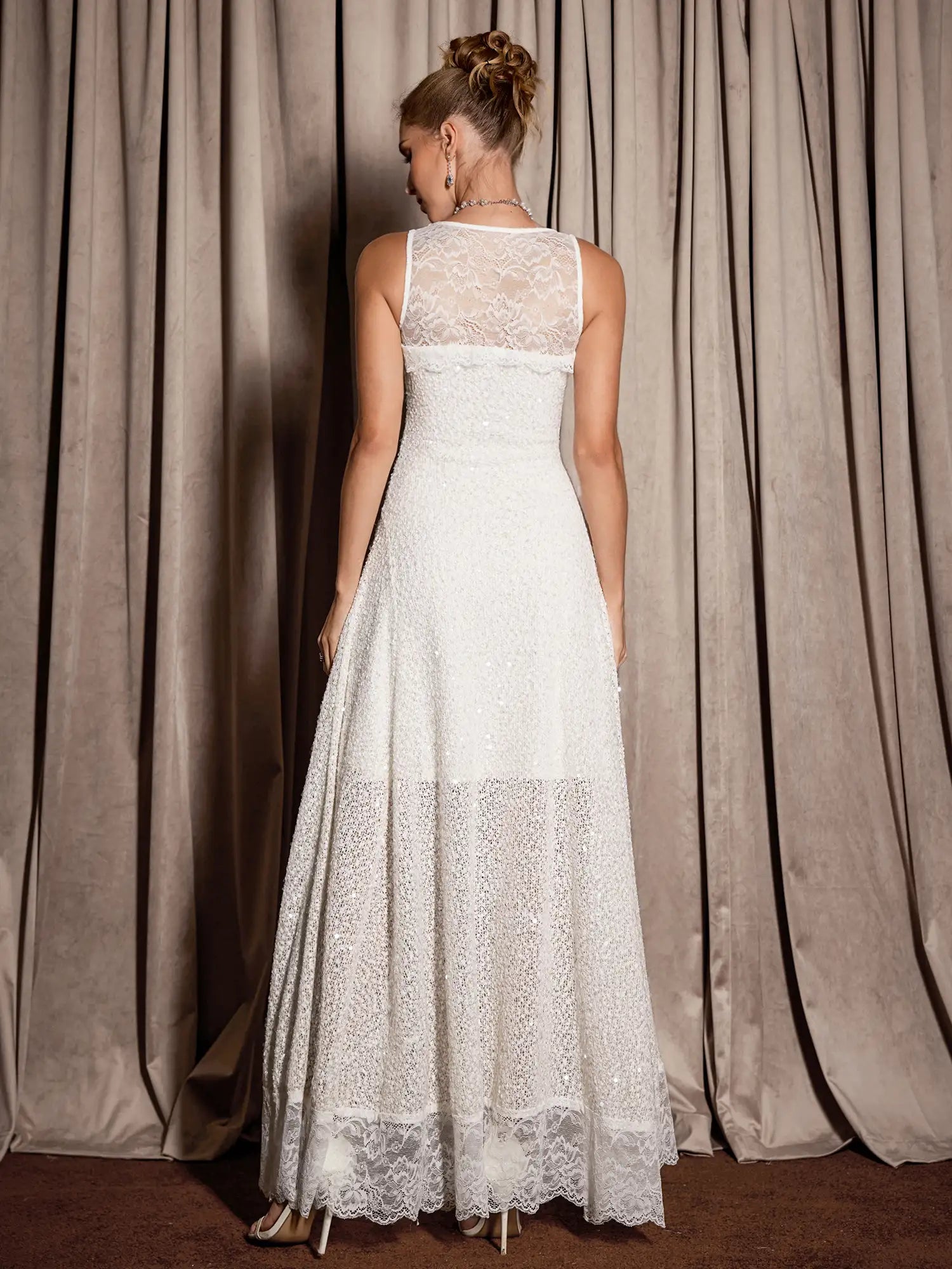 White Sequin Mesh Midi Dress|NOOSGOP