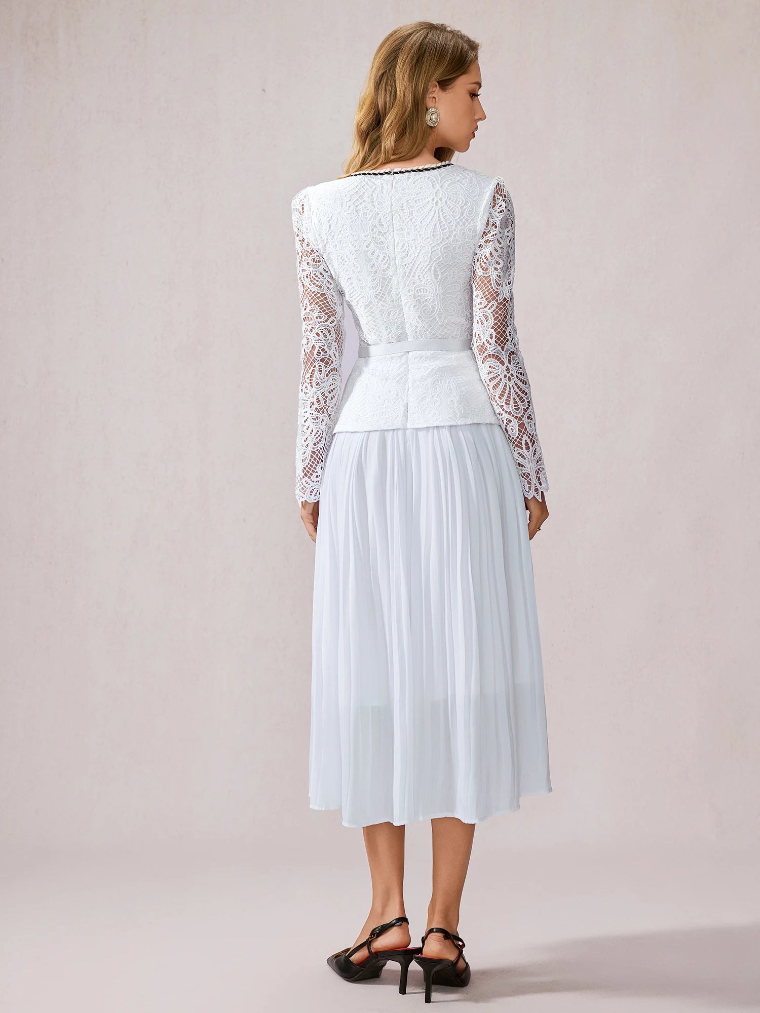 White Sheer Sleeve Midi Dress|NOOSGOP