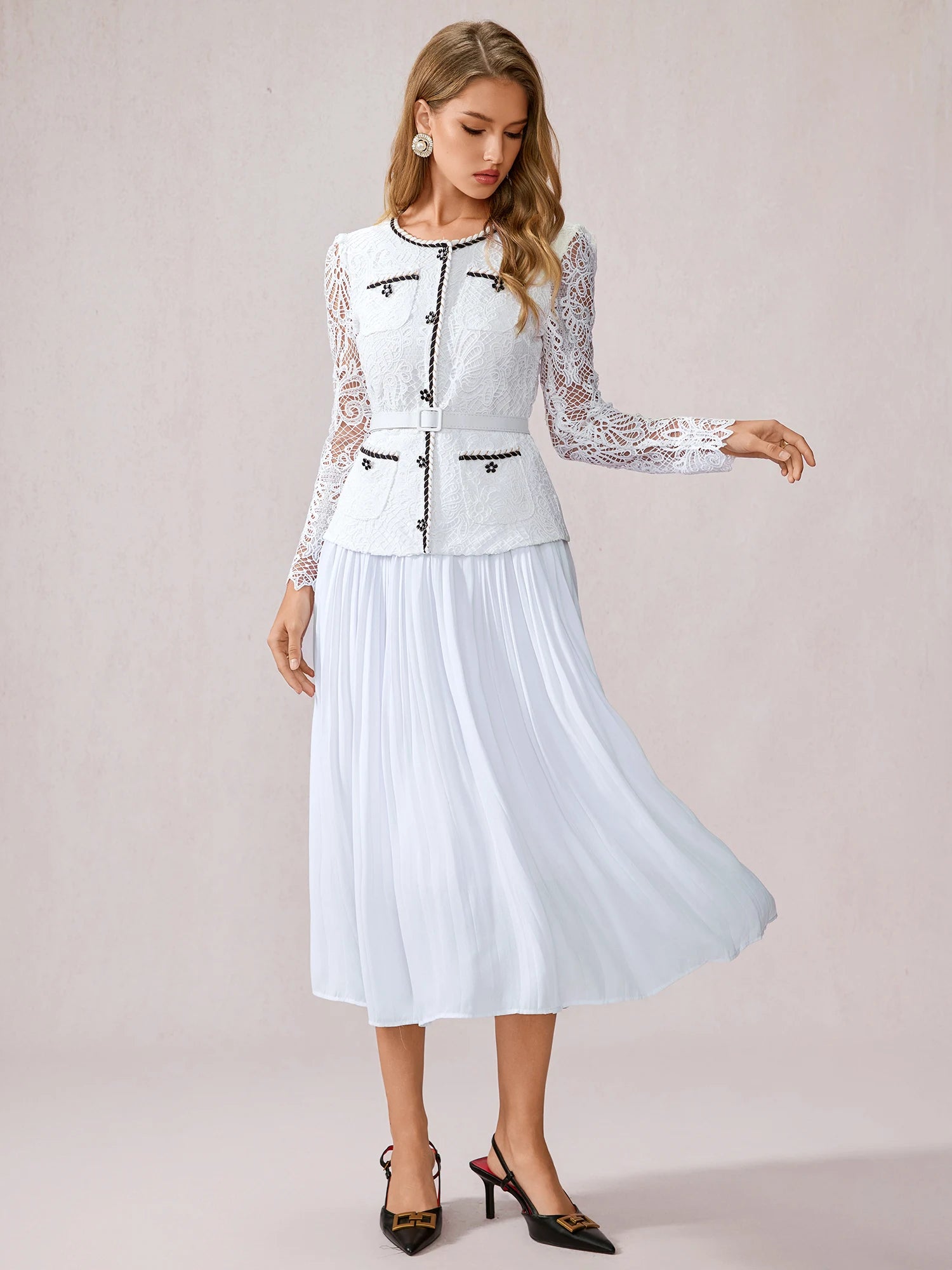 White Sheer Sleeve Midi Dress|NOOSGOP