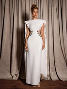 White Shoulder Cape Cutout Midi Dress|NOOSGOP