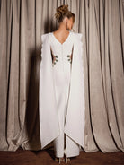 White Shoulder Cape Cutout Midi Dress|NOOSGOP