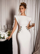 White Shoulder Cape Cutout Midi Dress|NOOSGOP