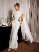 White Shoulder Cape Cutout Midi Dress|NOOSGOP