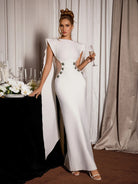 White Shoulder Cape Cutout Midi Dress|NOOSGOP