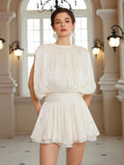 White Sleeveless Mini Dress with Shorts|NOOSGOP