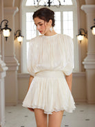 White Sleeveless Mini Dress with Shorts|NOOSGOP