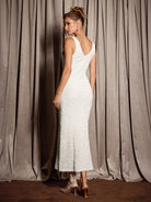 White Sleeveless Sparkly Evening Midi Dress|NOOSGOP