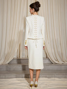 White Slim Fit Gold Button Two-Piece Set|NOOSGOP