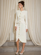 White Slim Fit Gold Button Two-Piece Set|NOOSGOP