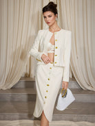 White Slim Fit Gold Button Two-Piece Set|NOOSGOP