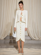 White Slim Fit Gold Button Two-Piece Set|NOOSGOP