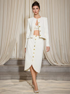 White Slim Fit Gold Button Two-Piece Set|NOOSGOP