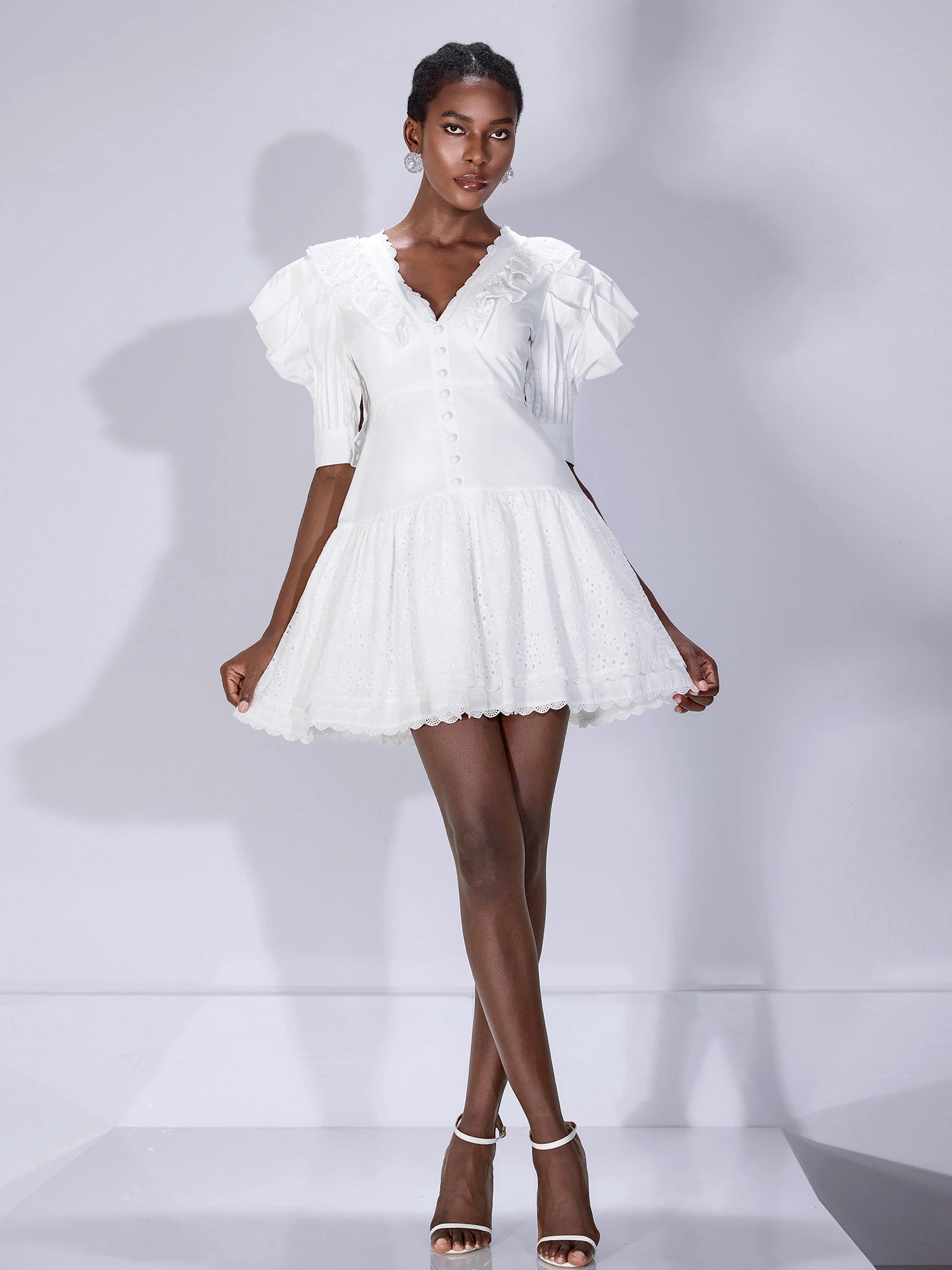 White V-Neck Cut-Out Mini Dress|NOOSGOP