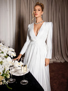 White V-Neck Ribbed Maxi Dress|NOOSGOP