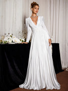 White V-Neck Ribbed Maxi Dress|NOOSGOP