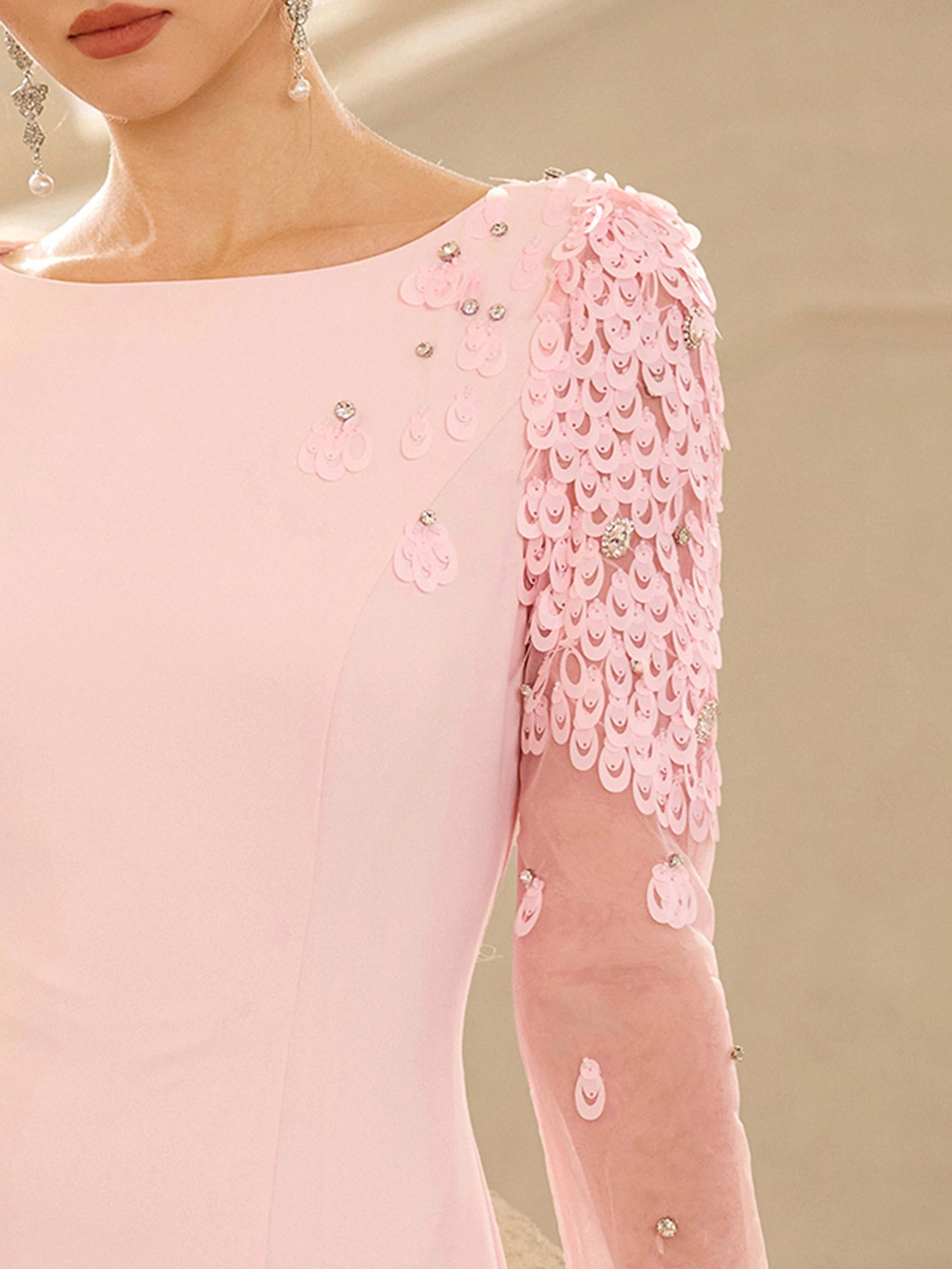 legant Pink Floral Detail Evening Maxi Dress|NOOSGOP