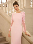 legant Pink Floral Detail Evening Maxi Dress|NOOSGOP